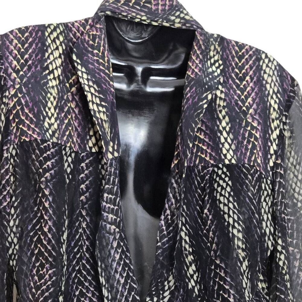 Animale Blouse Size 40 100% Silk Snakeskin Print Open Back Button Down - Picture 6 of 8